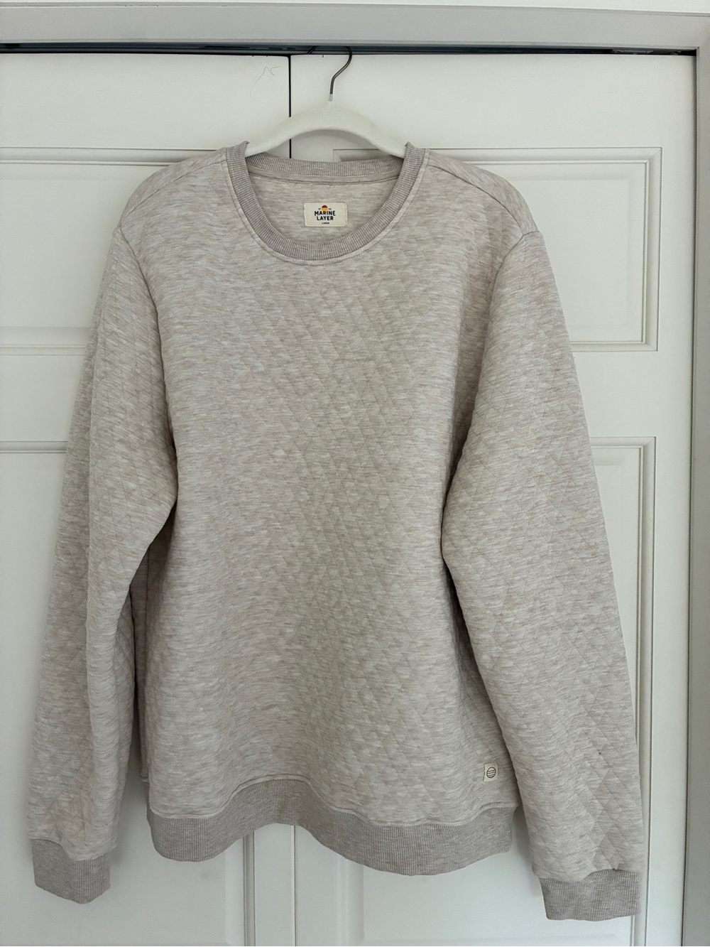 Marine Layer Corbet Quilted Crewneck Sweatshirt Dark Oat Heather Size L EUC